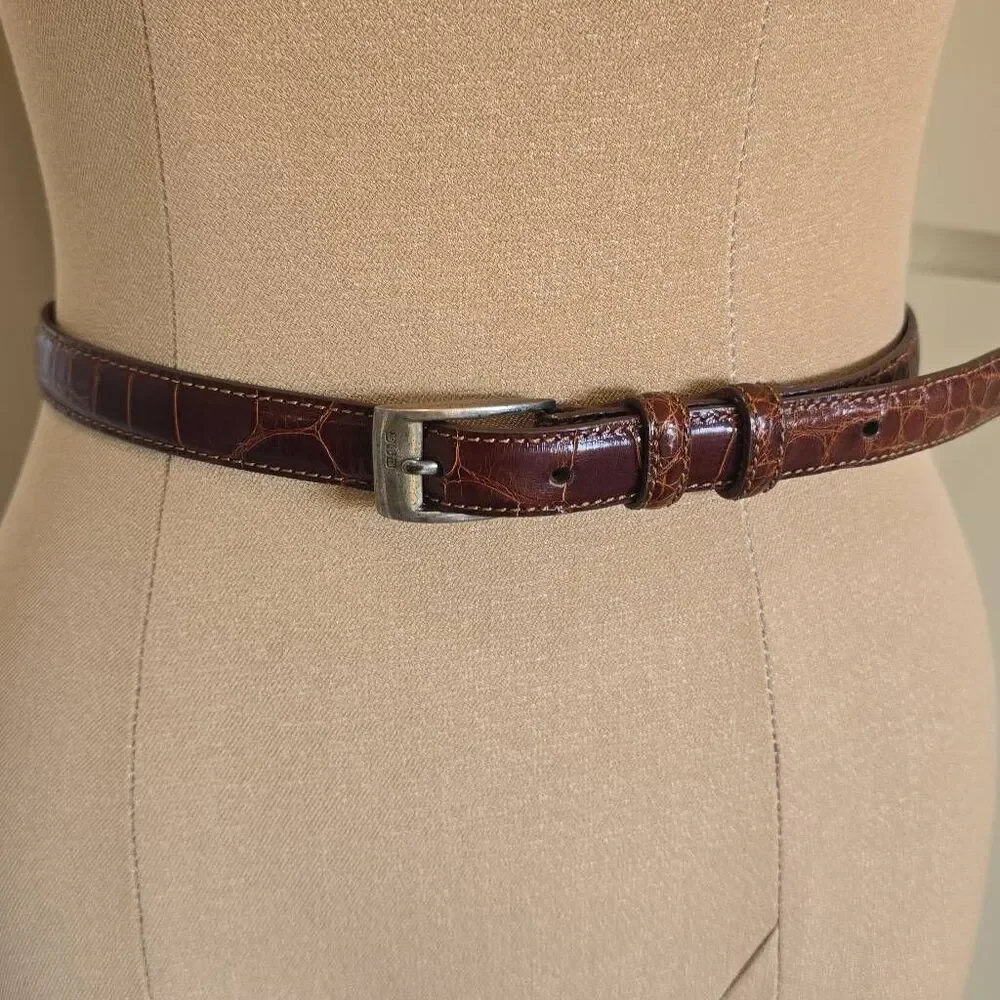 Ralph Lauren Vintage Brown American Alligator Belt with Silver Buckle, 26